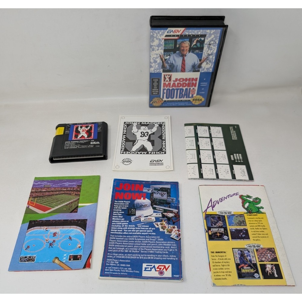 John Madden Football '93 Sega Genesis, 1993 Complete W/ Poster Manual & Inserts